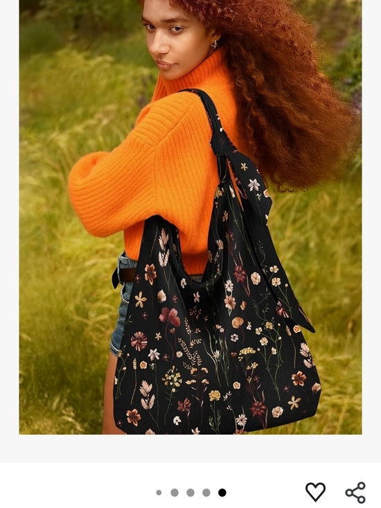 Floral Print Black Shoulder Tote Bag